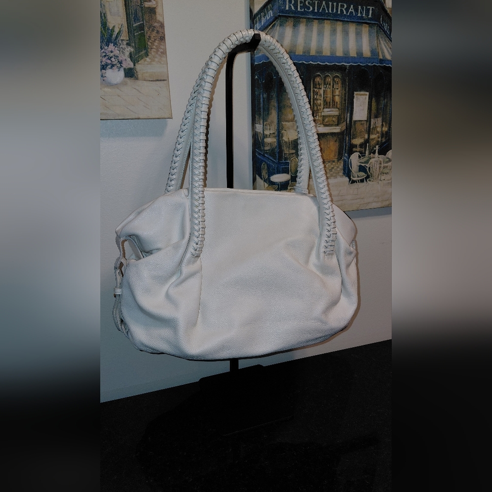 Ferragamo Gancini Satchel Tote Soft Off White Pebbled Leather! - Picture 2 of 16